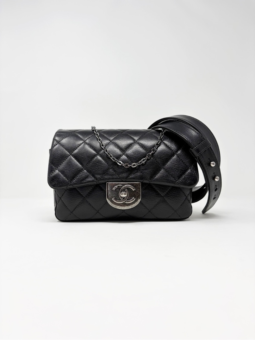 Chanel Double Carry Black Leather Bag